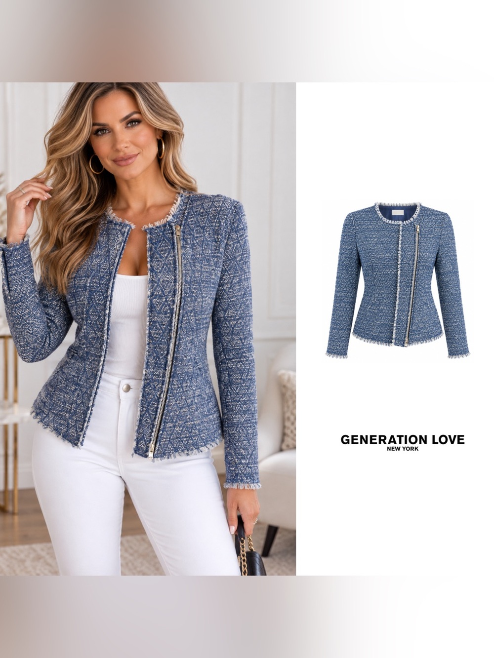 NEW Generation Love Tweed Hayley Zipper Moto Jacket